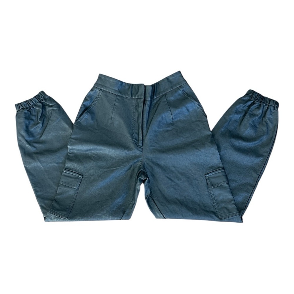 Venus Black Faux Leather Cargo Pant